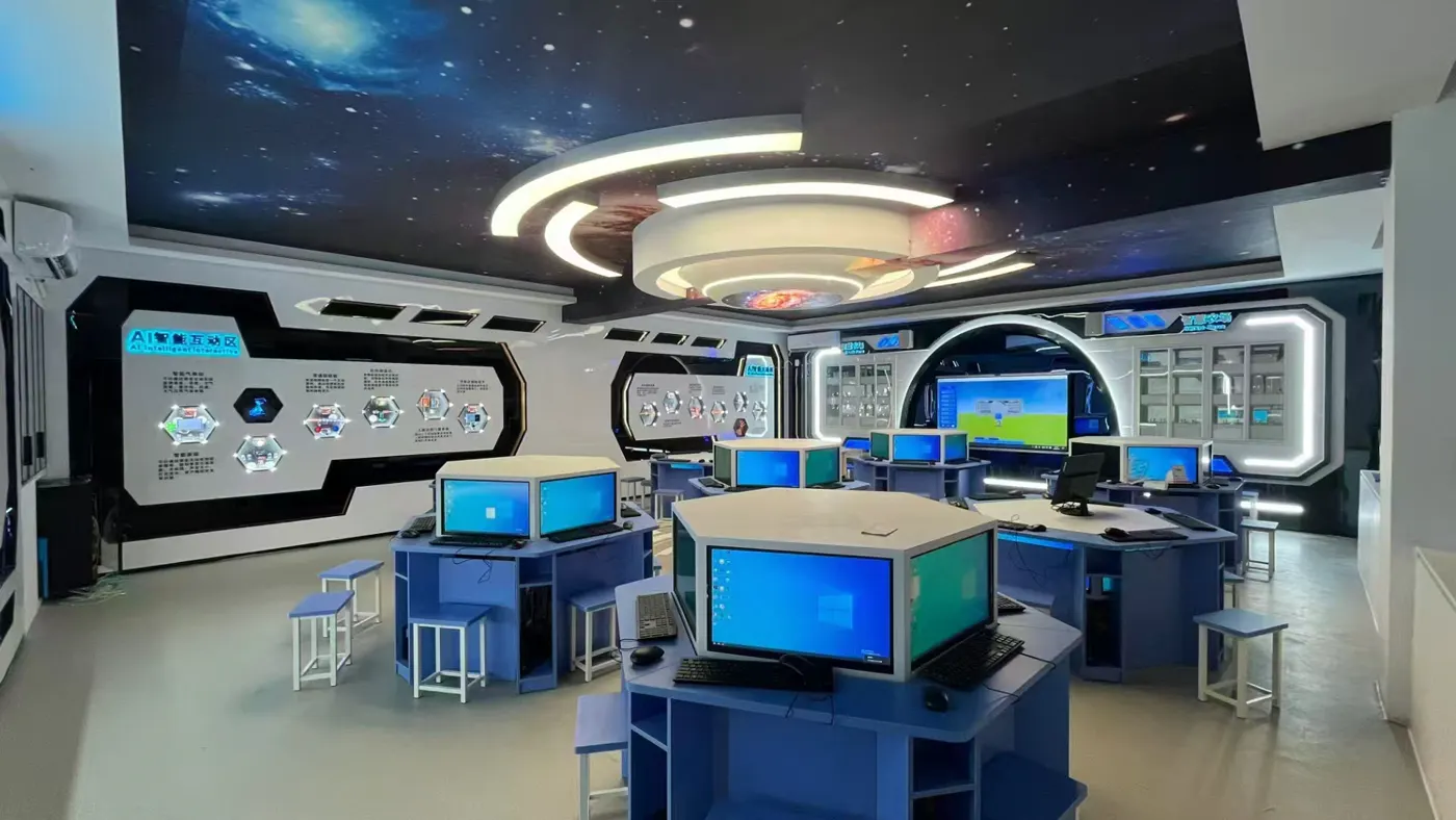 Installed blue technology corridor and showcase area