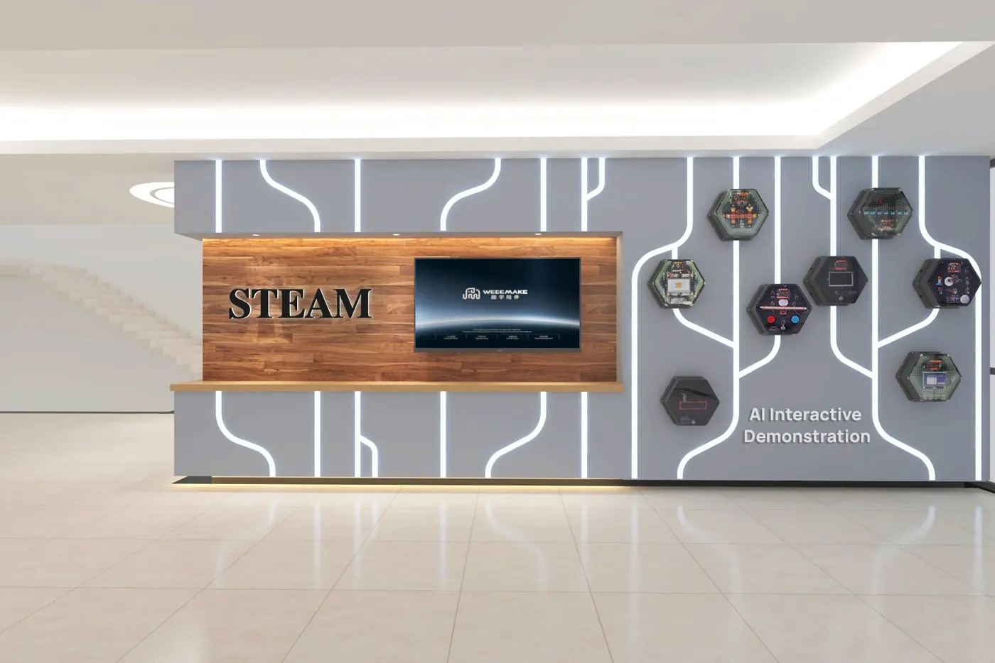 Technology corridor design for AI education showcase