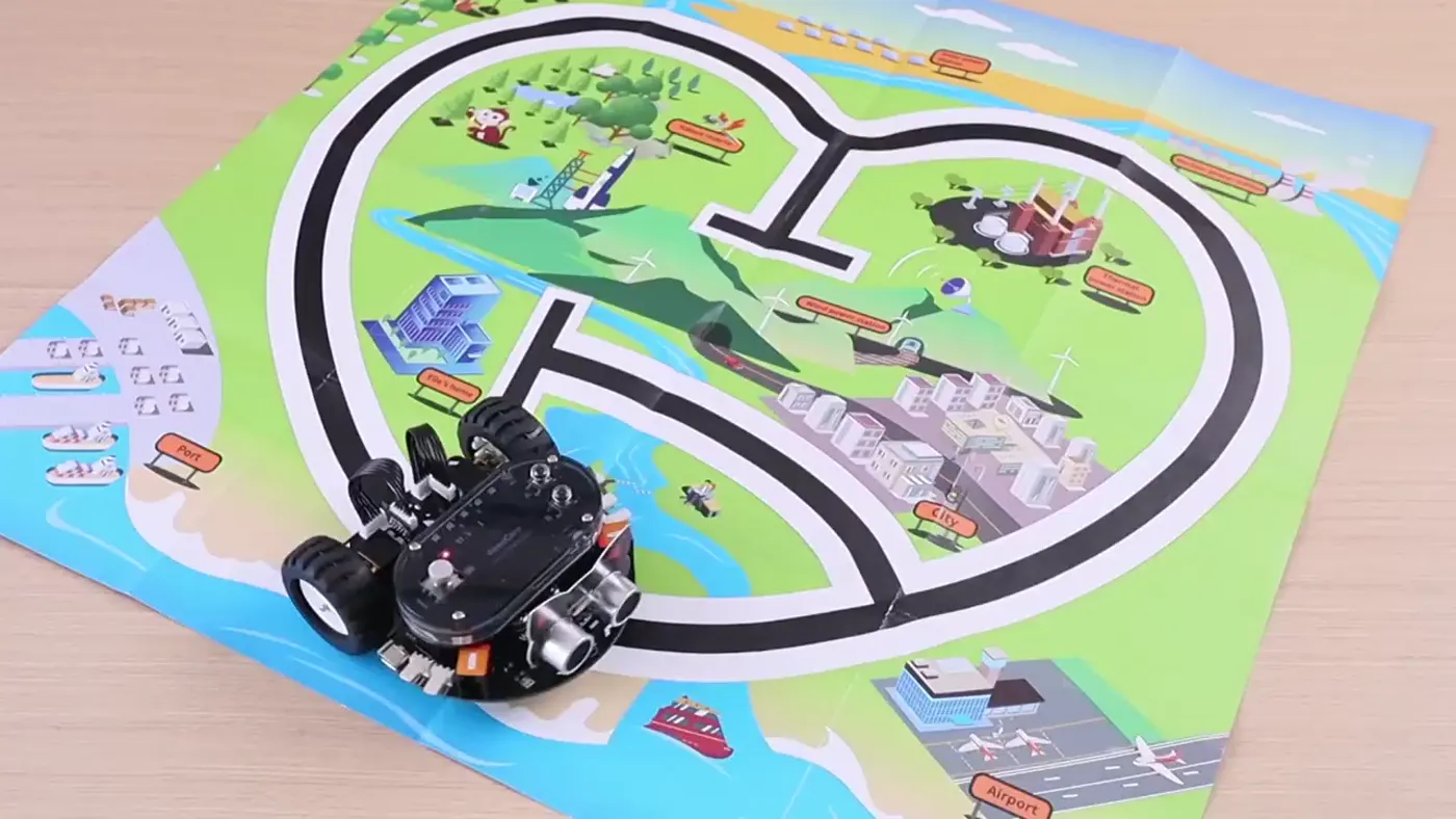 Small educational robot running on a classroom activity map